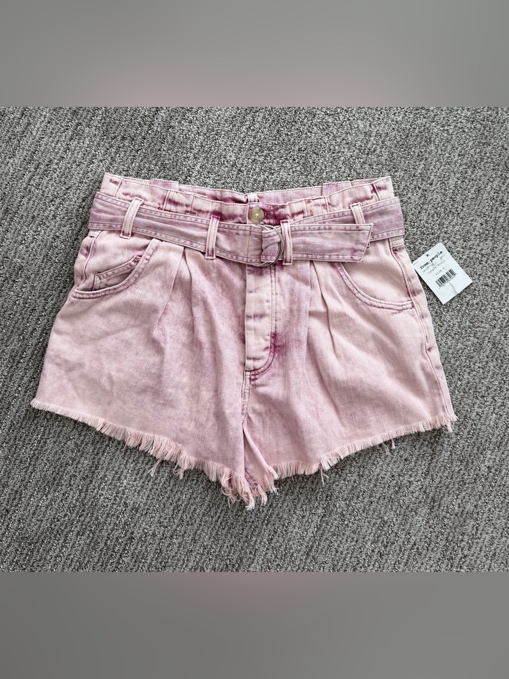 Free People Light Pink High-Rise Denim Shorts with Belt